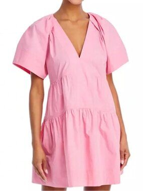 A.L.C. Camila Tiered Cotton Poplin Ruffle Dress SZ 6 Pink Babydoll Boho